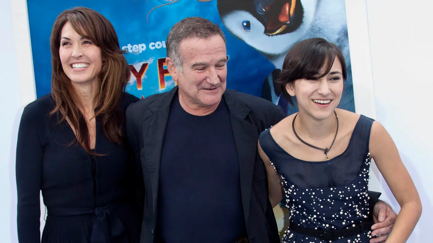 Robin Williams med sin hustru Susan Schneider og datteren Zelda Williams i 2011.