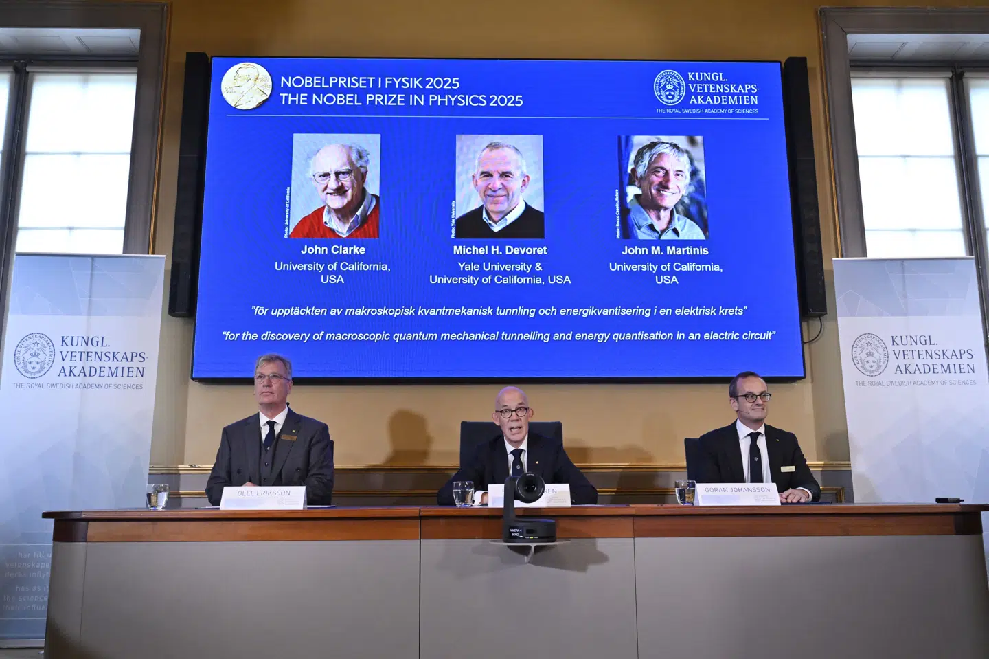 John Clarke, John Martinis og Michel Devoret tildeles en Nobelpris i fysik for en række eksperimenter i kvantemekanik, de lavede i midten af 80'erne. (Arkivfoto).