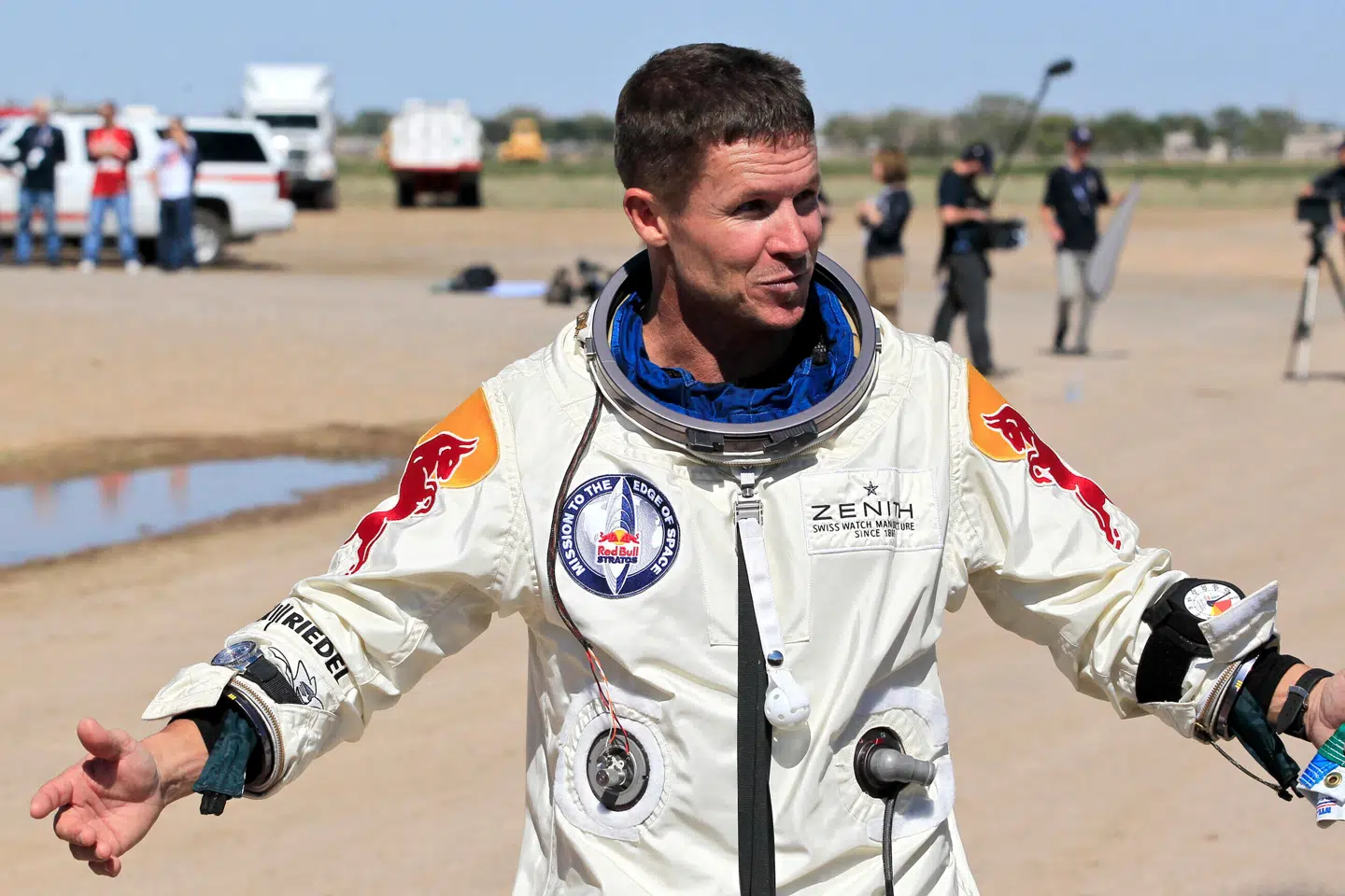 Felix Baumgartner mistede livet, da han styrtede ned nær en hotelpool i en paragliderulykke i sommer. I 2012 blev han verdensberømt i forbindelse med et spektakulært udspring, hvor han brød lydmuren i et frit fald.(Arkivfoto).