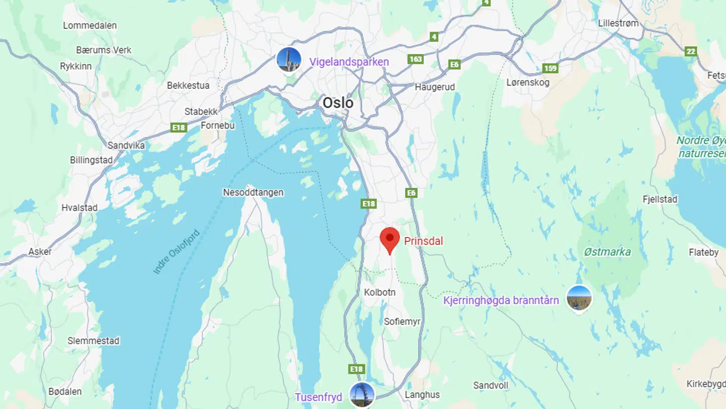 Prinsdal ligger cirka 11 kilometer fra hovedstaden Oslo.