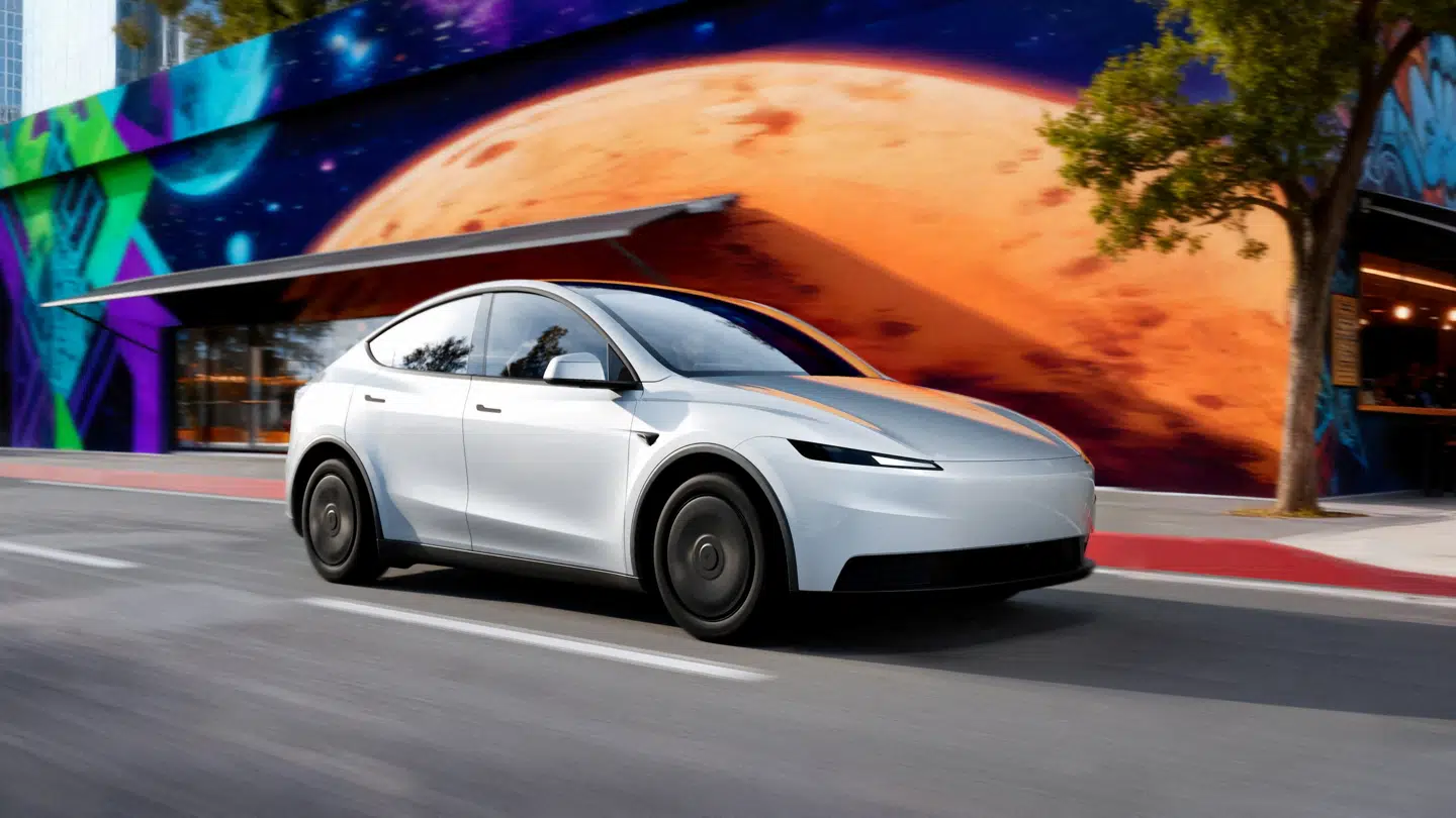 Model Y Standard ses her på et reklamefoto fra Tesla.