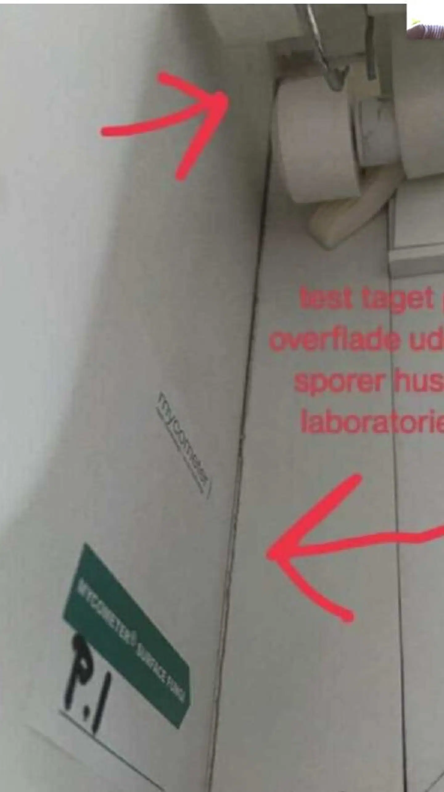 Billedet fra Hussvamp Laboratoriets rapport viser, at prøven er taget på en ren overflade – selv om der i vindueskarmen ovenover ses mørke misfarvninger.