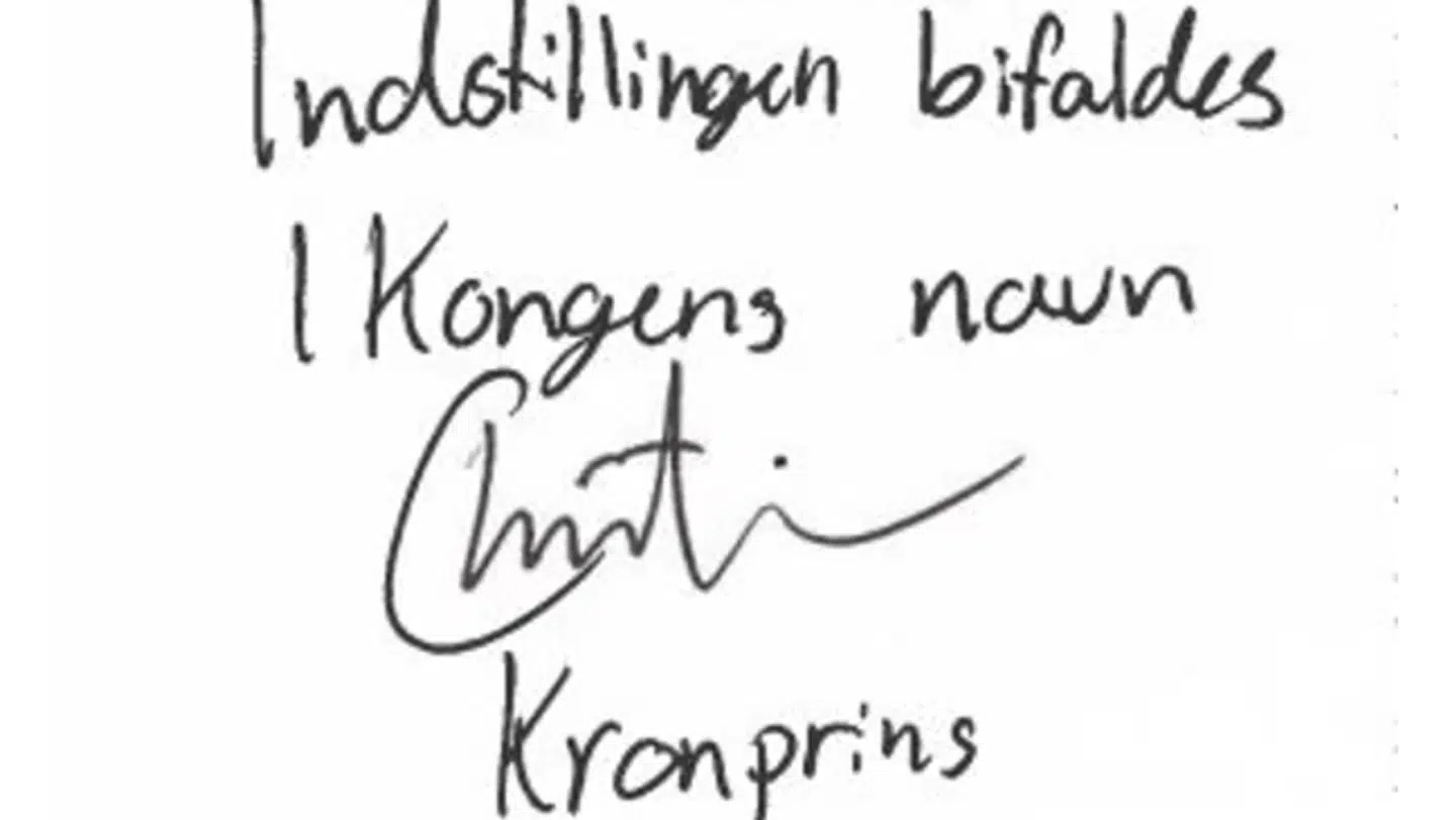 Kronprins Christians underskrift.