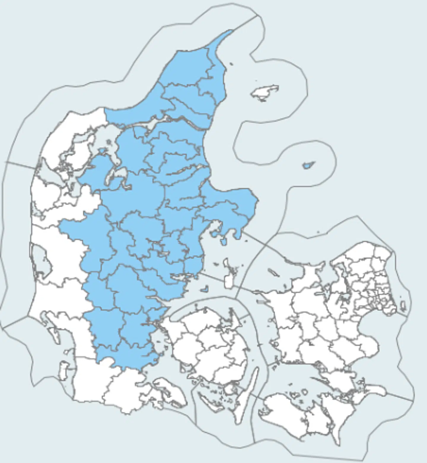 Den jyske vestkyst og det sydligste Sønderjylland synes at være de eneste steder i Jylland, som går fri af risikoen for tæt tåge.