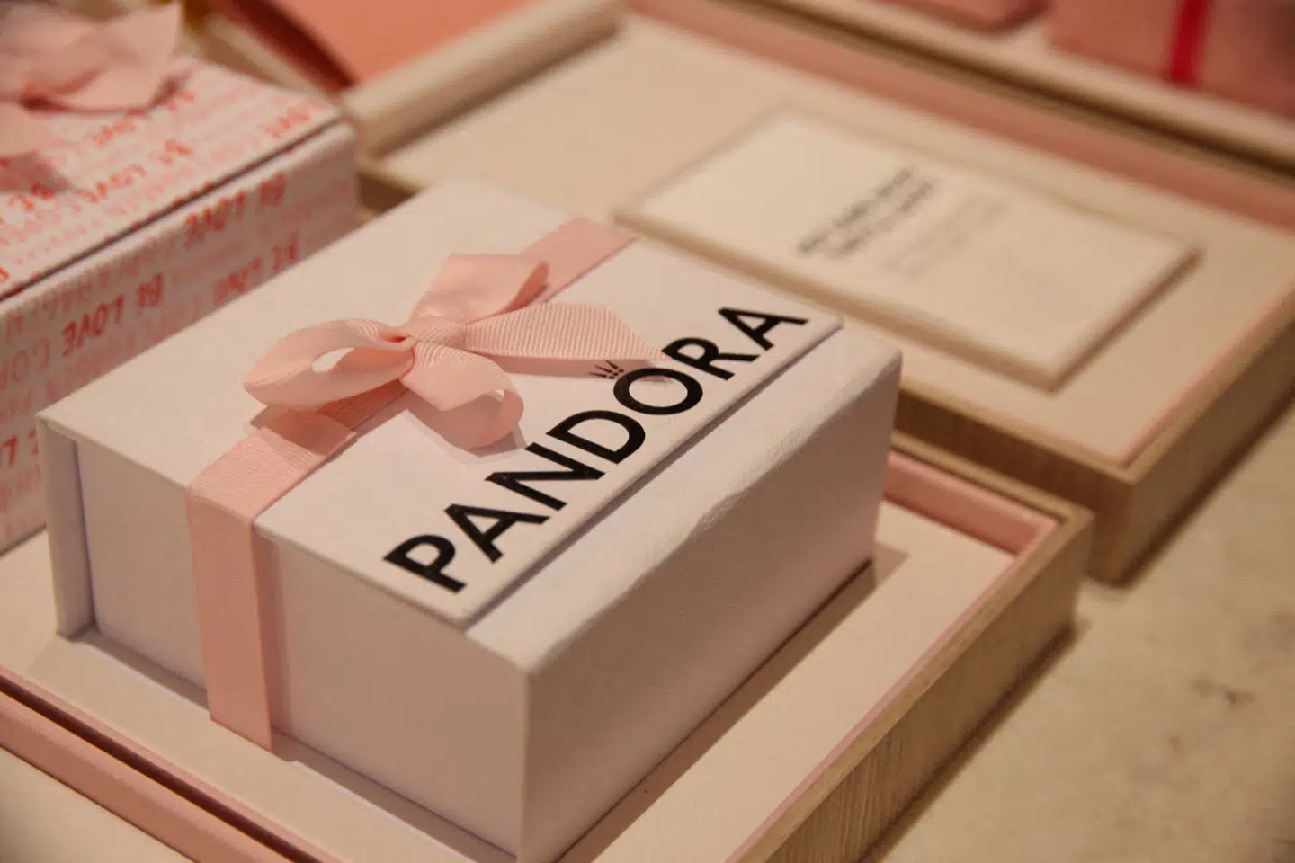 FILE PHOTO: A box printed with the name Pandora is placed on a counter in a store of the the Danish jewellery maker in Copenhagen, Denmark, August 13, 2025. REUTERS/ Tom Little/File Photo