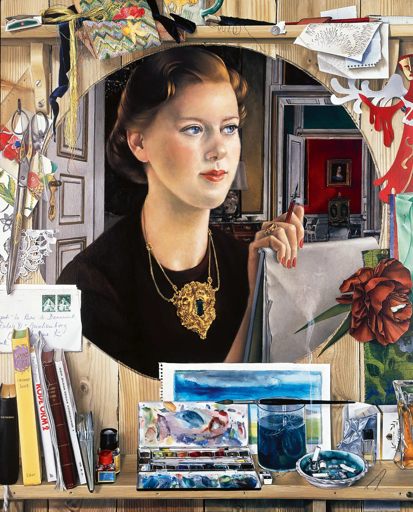 Blandt andet er dette, Niels Strøbeks portræt af dronning Margrethe fra 1977, en del af dronningens private kunstsamling, som kan ses på Randers Kunstmuseum i disse dage. Foto: Niels Strøbek / Randers Kunstmuseum / PR