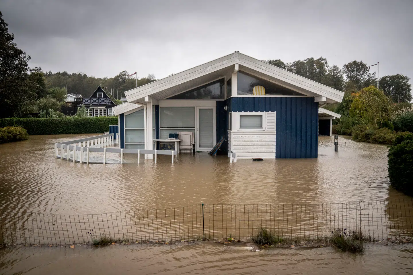 Oversvømmelse ved sommerhusområdet ved Binderup Strand den 20. oktober 2023. Arkivfoto: Mads Claus Rasmussen, Scanpix