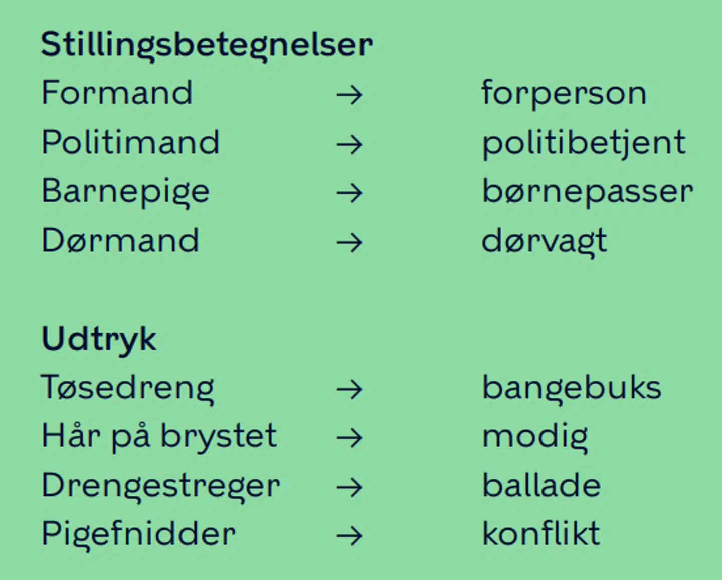 Her kan du se, hvordan en af siderne ser ud i den vejledning, som Ligestillingsenheden har sendt ud.