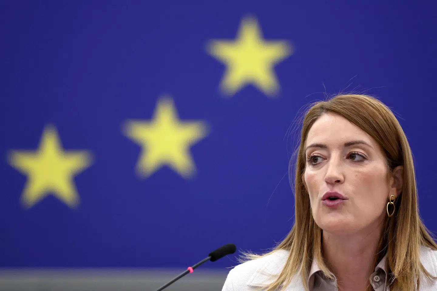 Parlamentetsformand Roberta Metsola sagde onsdag ved uddeling af pris, at to journalisters "mod skinner som et fyrtårn for alle, der nægter at blive bragt til tavshed". (Arkivfoto).