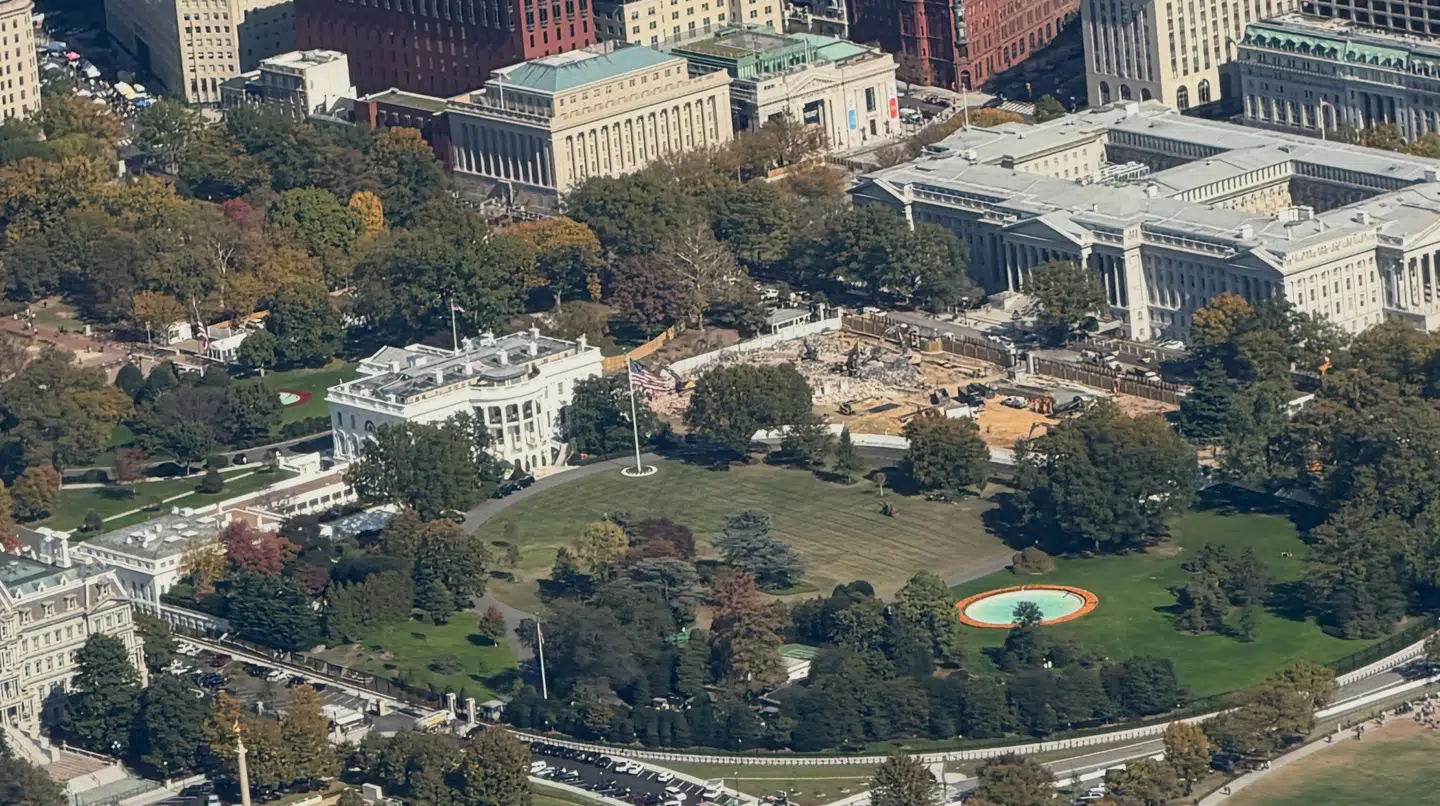 East Wing, den østlige fløj af Det Hvide Hus, er nu borte.