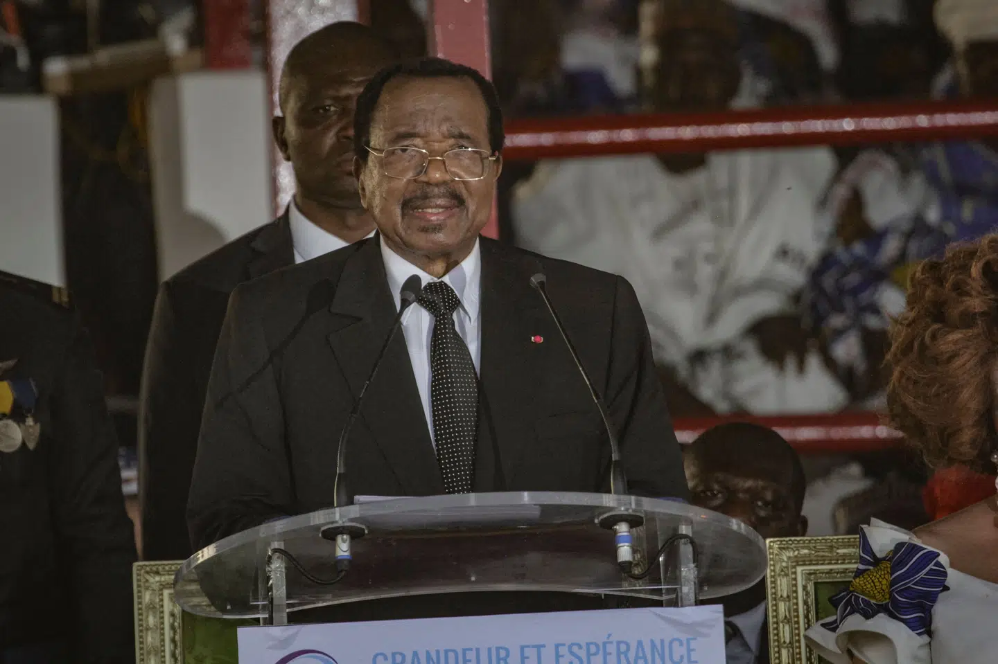 Paul Biya talte tidligere i oktober ved et valgmøde i Cameroun. Præsidentvalget blev afholdt 12. oktober, og mandag er valgresultatet blevet offentliggjort. (Arkivfoto).