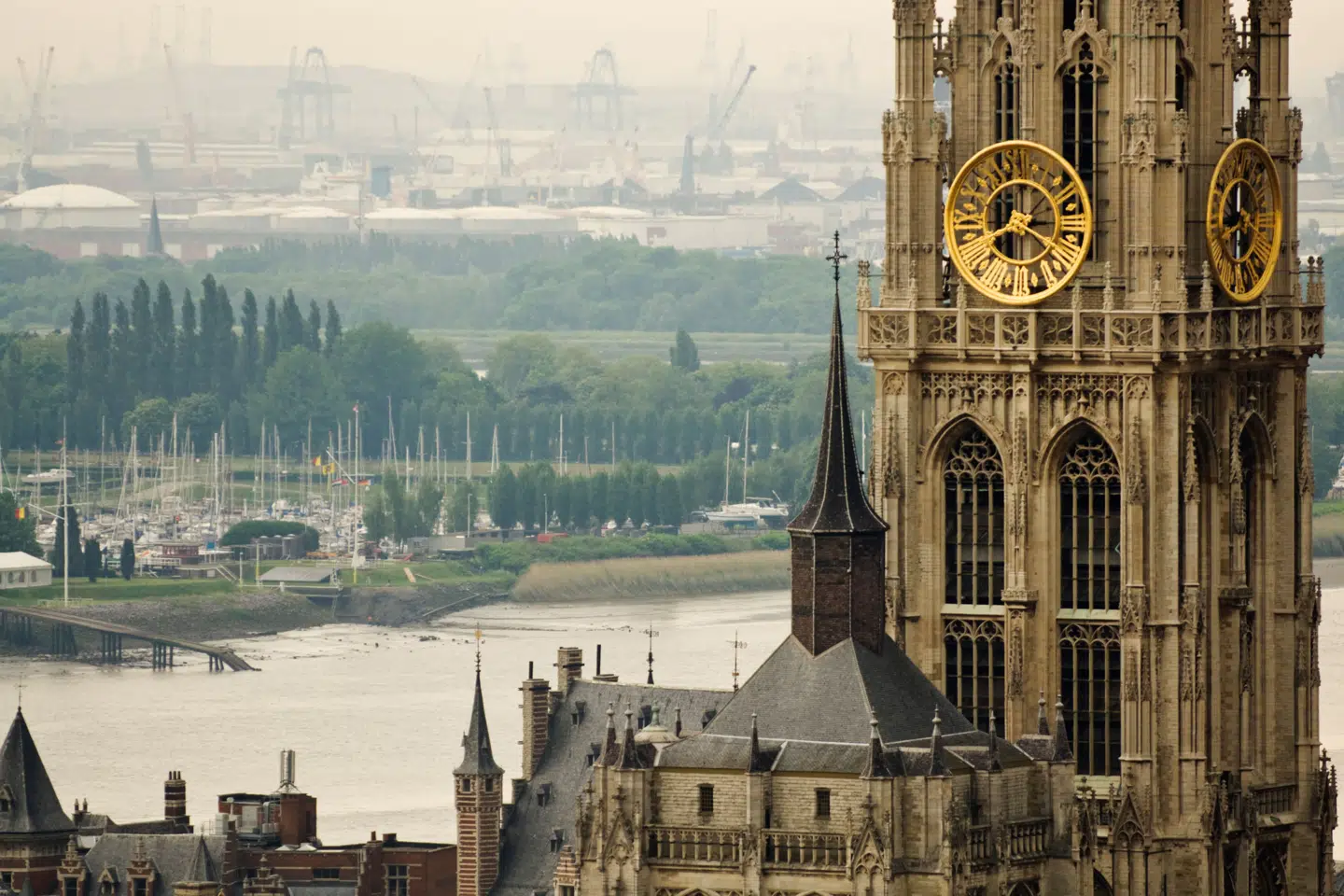 En dommer fra byretten i Antwerpen advarer nu om »mafialignende« tilstande. Her er det Antwerpens domkirke i forgrunden og den enorme havn i baggrunden.