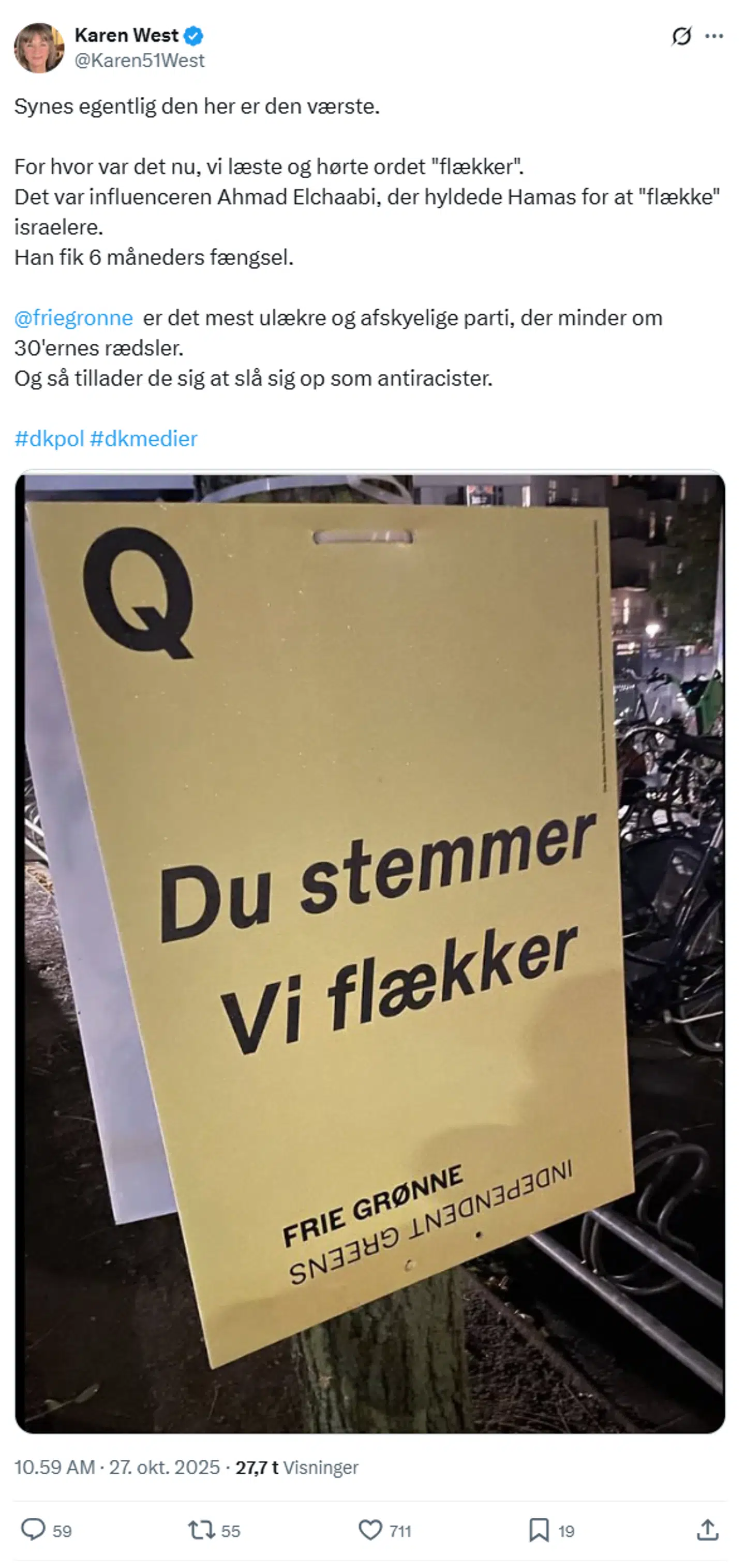 Her ses opslaget, hvor Karen West kritiserer Frie Grønnes valgplakat.