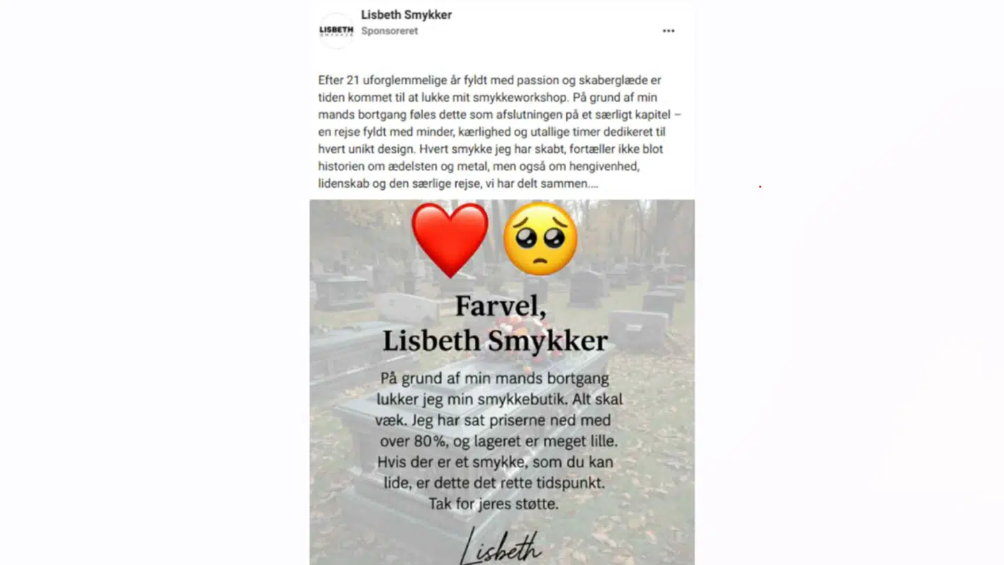Sådan så en af annoncerne på sociale medier for smykkevirksomheden ud.