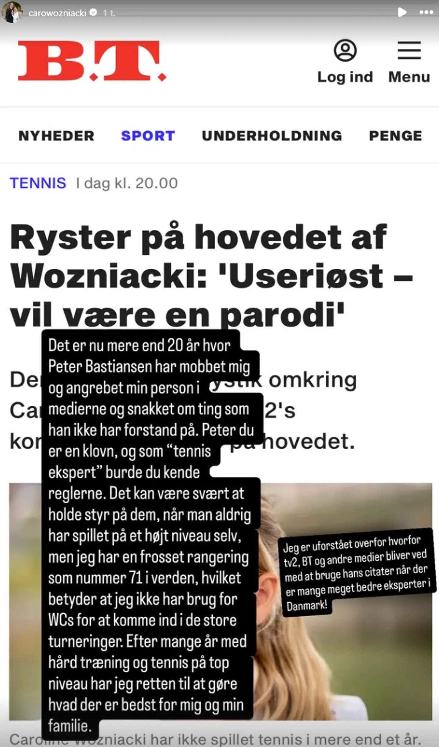 Carolines Wozniacki angreb mod TV 2-kommentatoren.