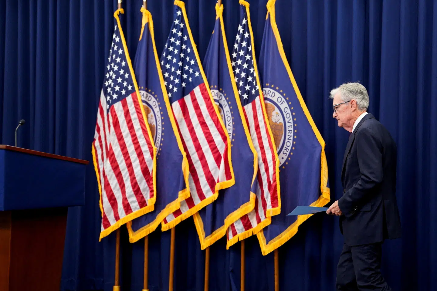 Det er anden gang i år, at centralbankchef Jerome Powell og resten af den amerikanske centralbanks bestyrelse sænker den toneangivende rente. (Arkivfoto).