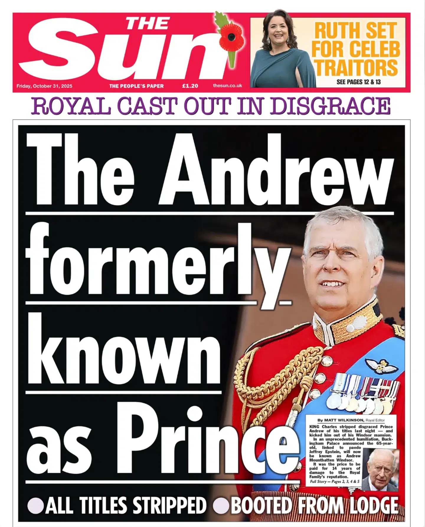 Forsiden af den britiske avis The Sun i dag.