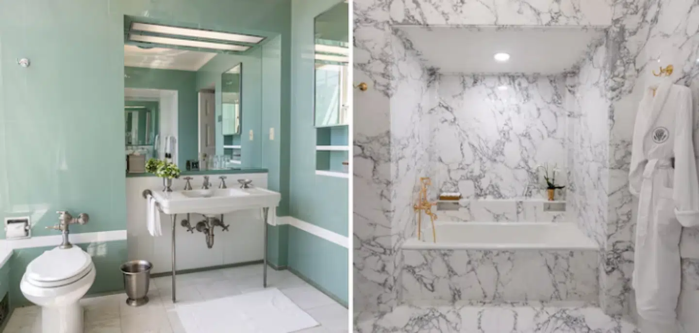 Badeværelset før og efter renoveringen.