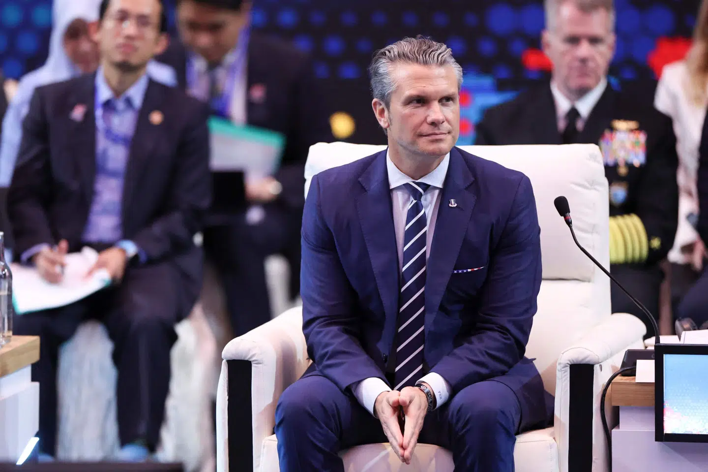 Den amerikanske forsvarsminister, Pete Hegseth, under et regionalt topmøde i Malaysia.