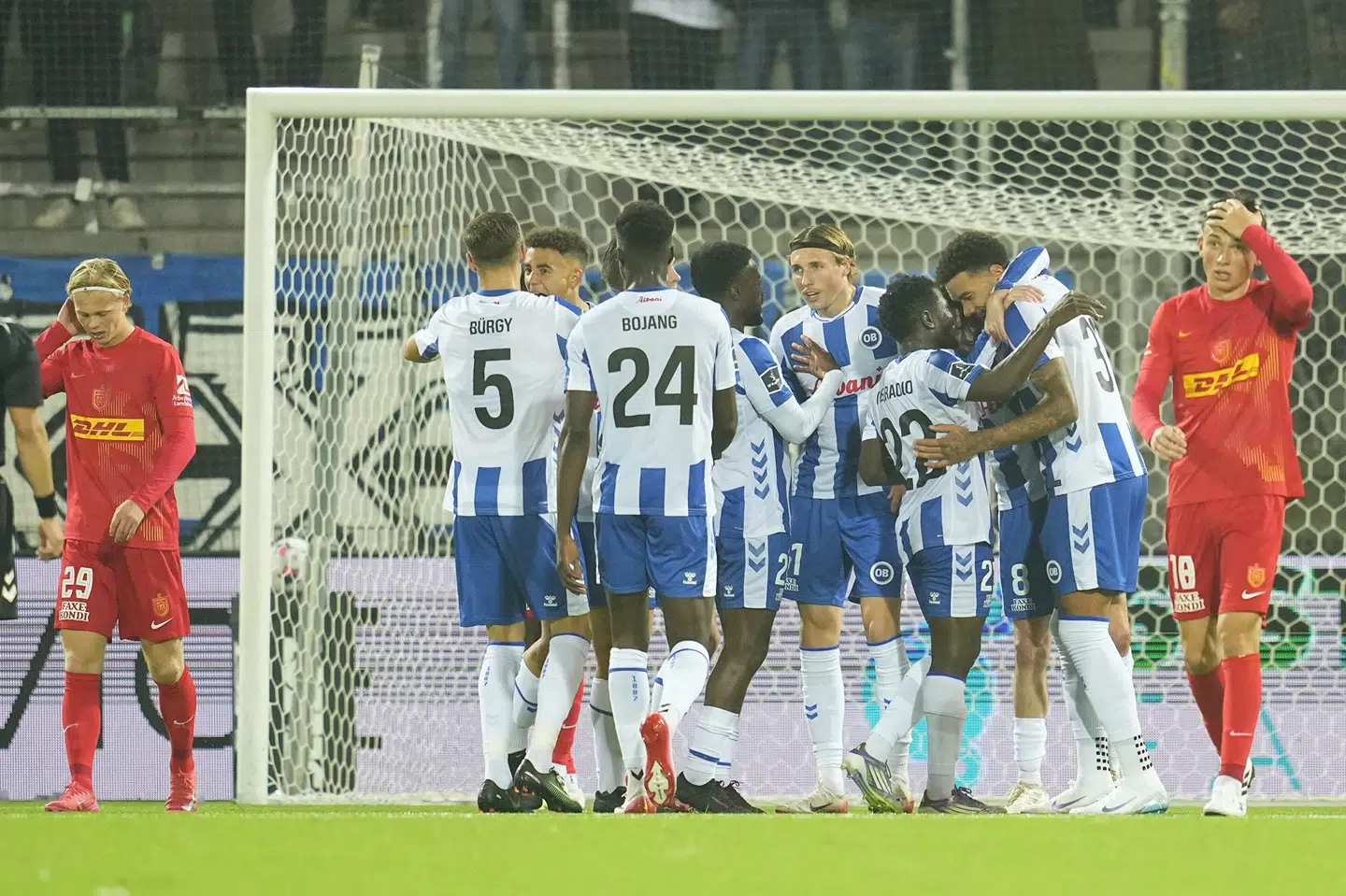 OB-spillerne kunne juble over et af holdets fire mål i 4-2-sejren ude over FC Nordsjælland i Superligaen.