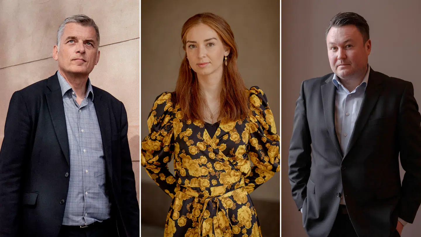 Jan. E. Jørgensen (V), Samira Nawa (R) og Anders Kronborg (S) repræsenterer hver især et parti, der er med i forliget om det nuværende vurderingssystem.