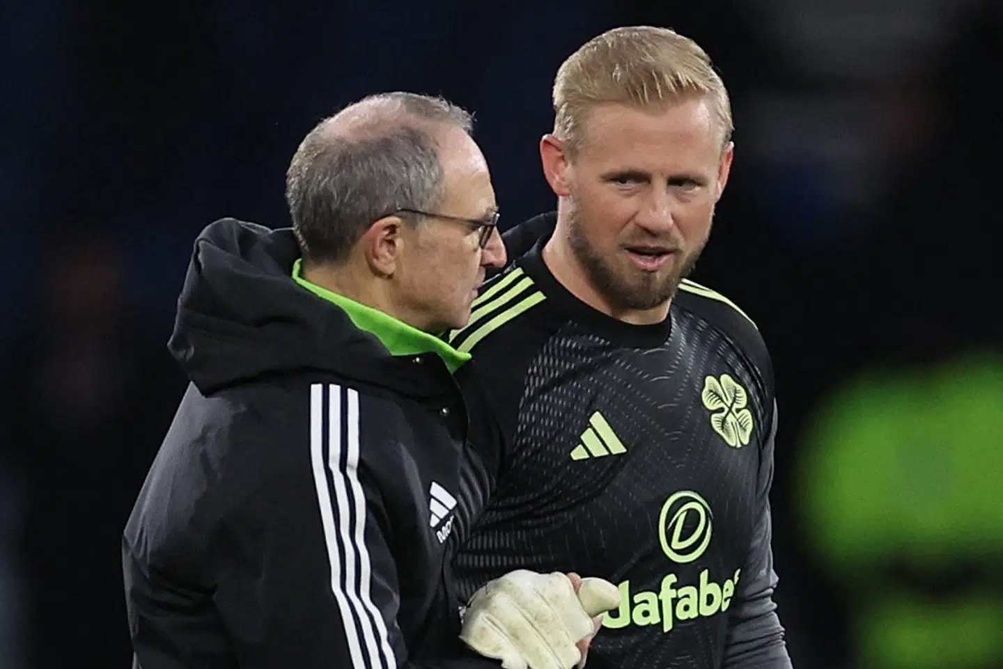 Martin O'Neill, der er midlertidig træner i Celtic, og holdets målmand Kasper Schmeichel ser frem til kampen mod FCM torsdag aften. (Arkivfoto).