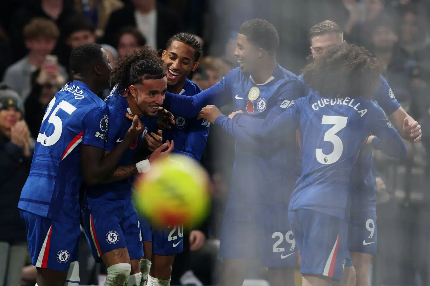 Chelsea kunne juble over et af holdets tre mål i lørdagens sejr i Premier League.