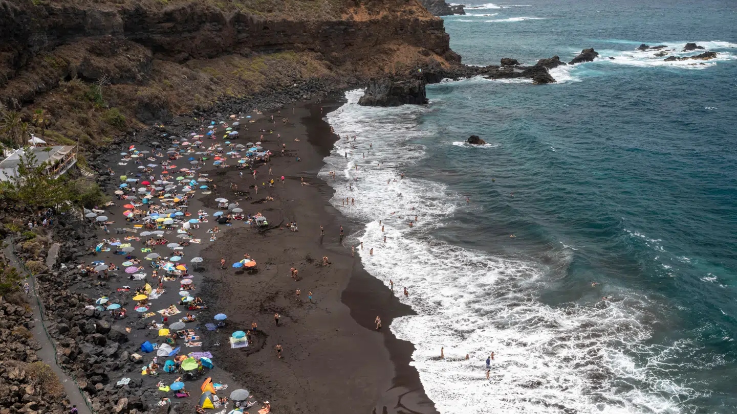 Aerial view of Playa del Bollullo with black sand, located in the north of Tenerife, Canary Islands, Spain. (Felipe Rodriguez / VWPics via AP Images)