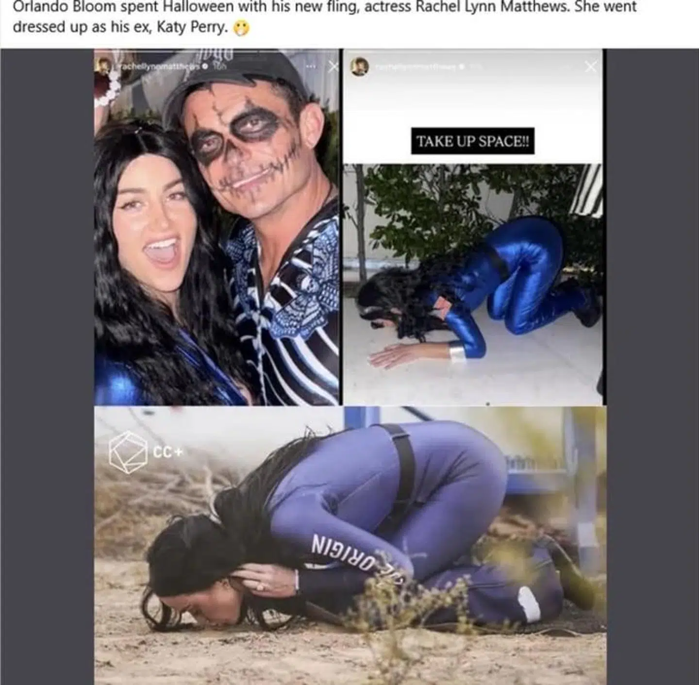 I højre hjørne ses Rachel Lynn Matthews udklædning. I bunden ses Katy Perry i rumdragt.