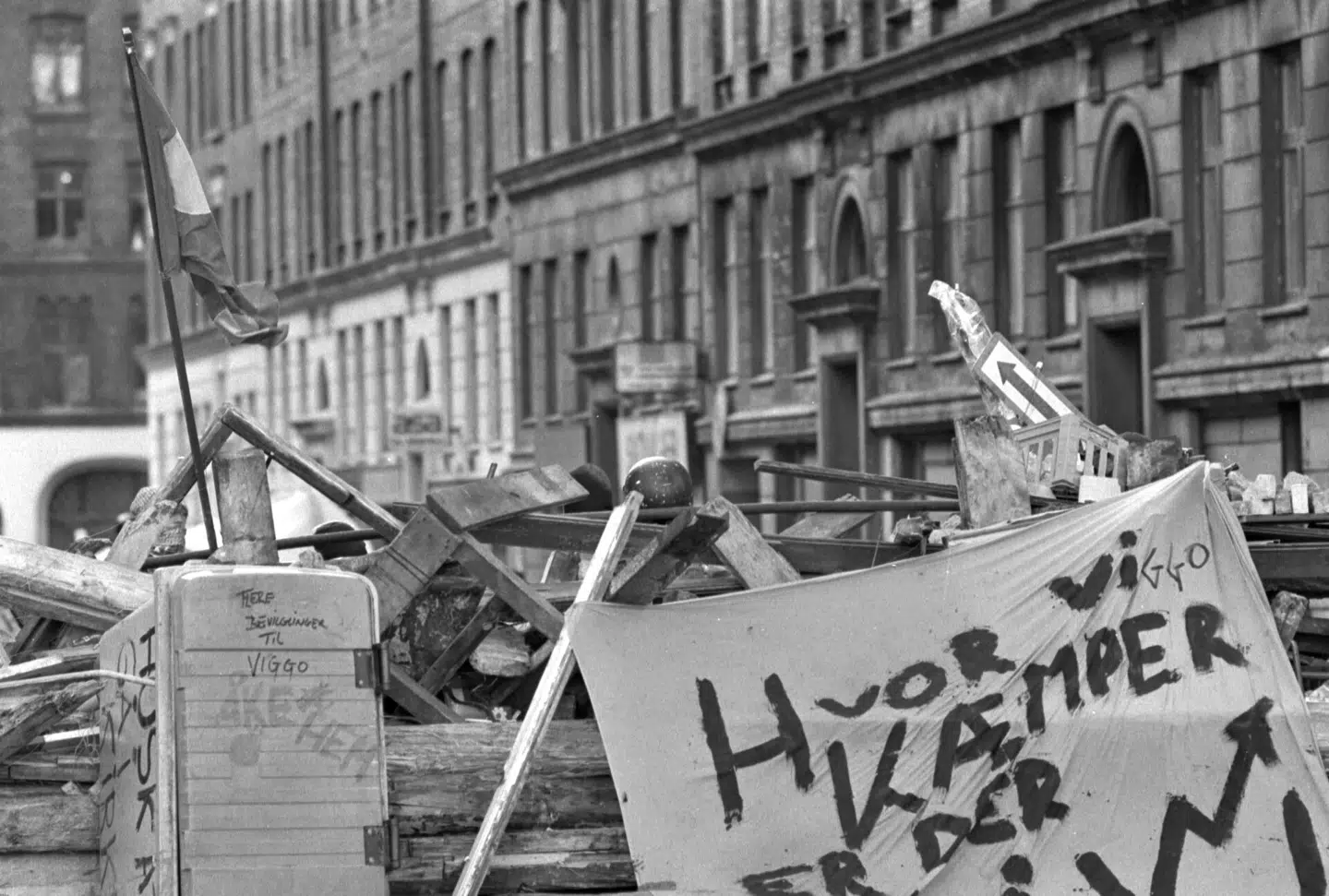 Her ses en barrikade opført af BZ'ere i Rysgade i København. Arkivfoto.