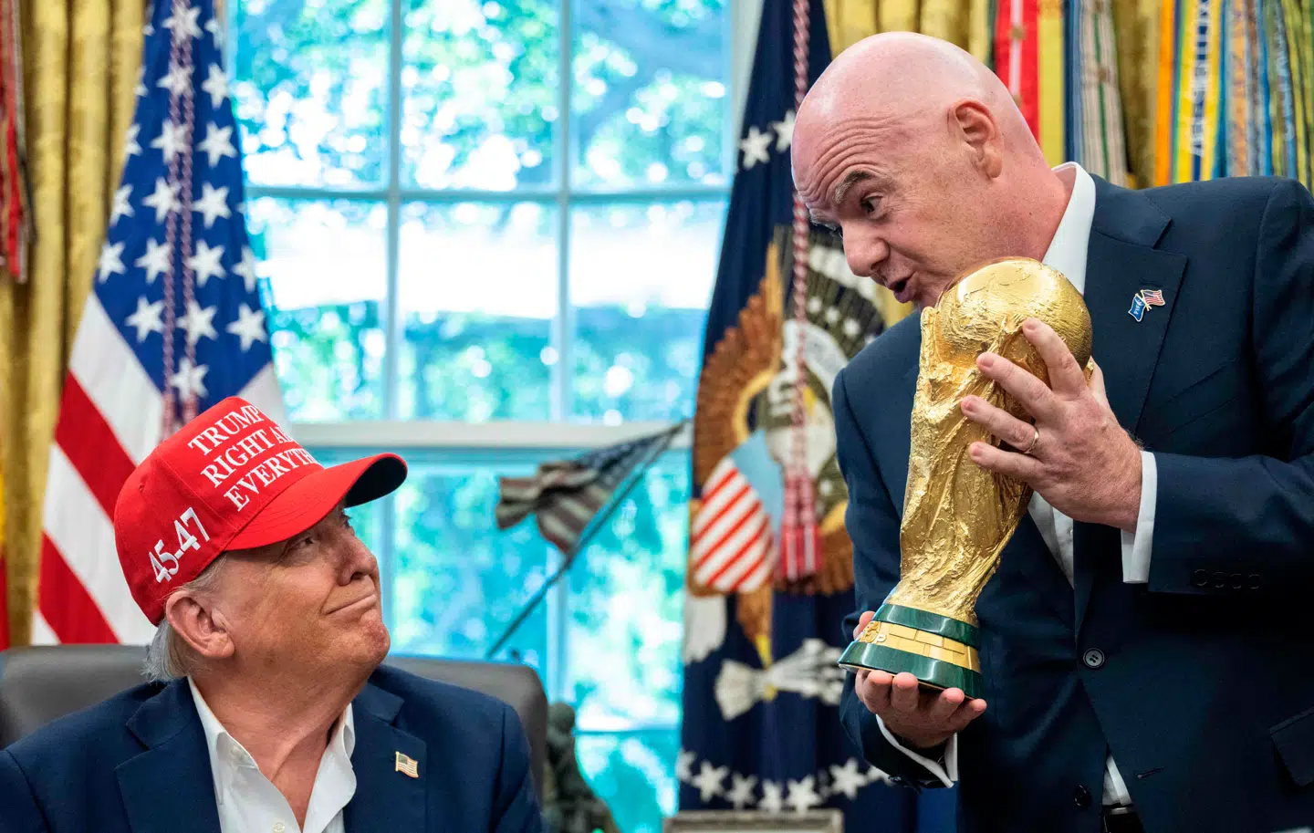 FIFAs præsident, Gianni Infantino, har tidligere givet udtryk for, at han ser Trump som en vogter for verdensfreden og pegede også på, at han fortjente Nobels Fredspris for sin våbenhvileaftale i Gaza. Arkivfoto: Andrew Caballero-Reynolds/AFP/Ritzau Scanpix