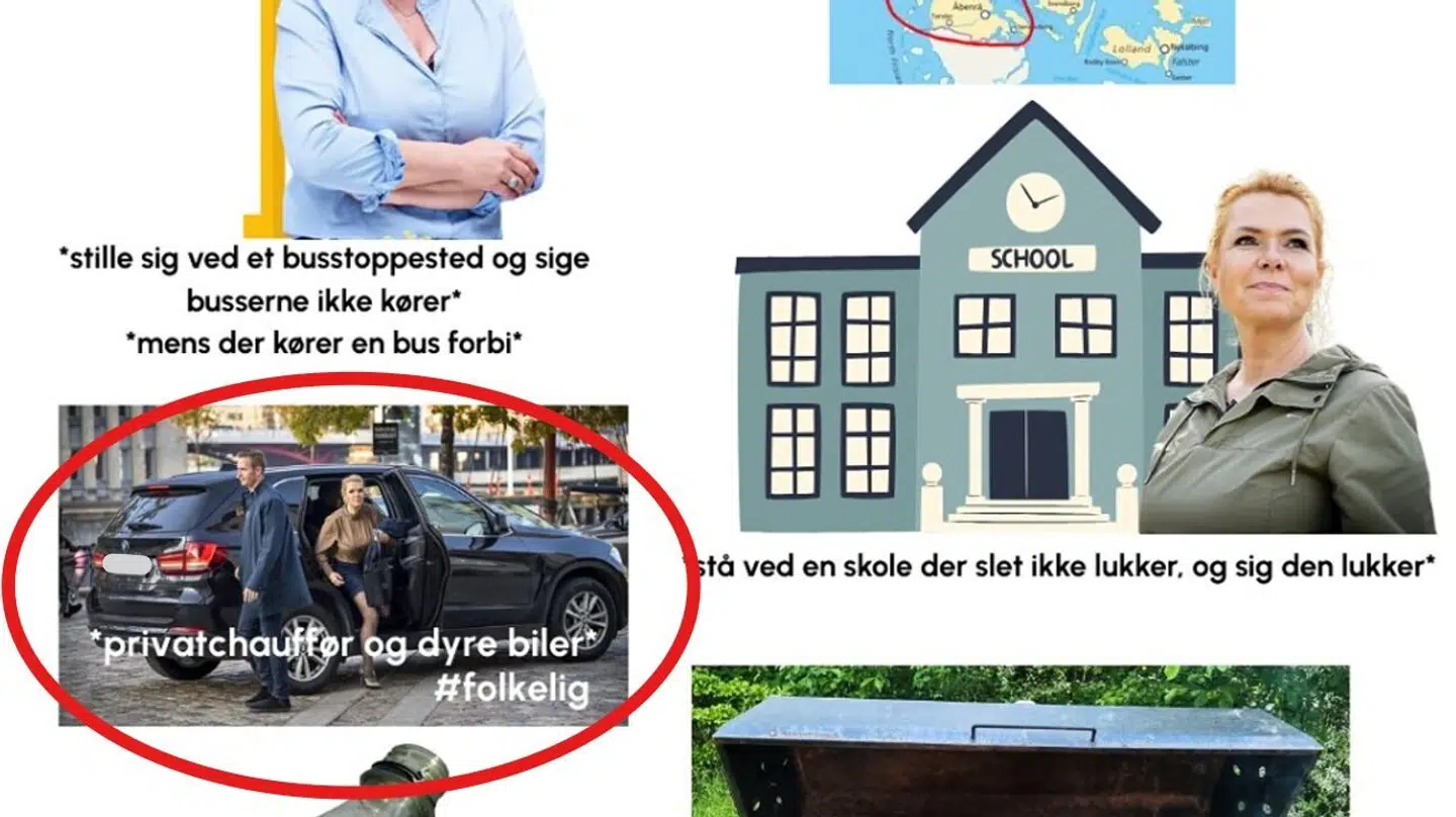 Her ses det billede en sort bil med teksten 'privatchauffør og dyre biler #folkelig', VU har lagt på Facebook som del af et kritisk opslag om Inger Støjberg (DD). Det viser sig at være en PET-bil, og B.T. har derfor sløret nummerpladen på det her billede.