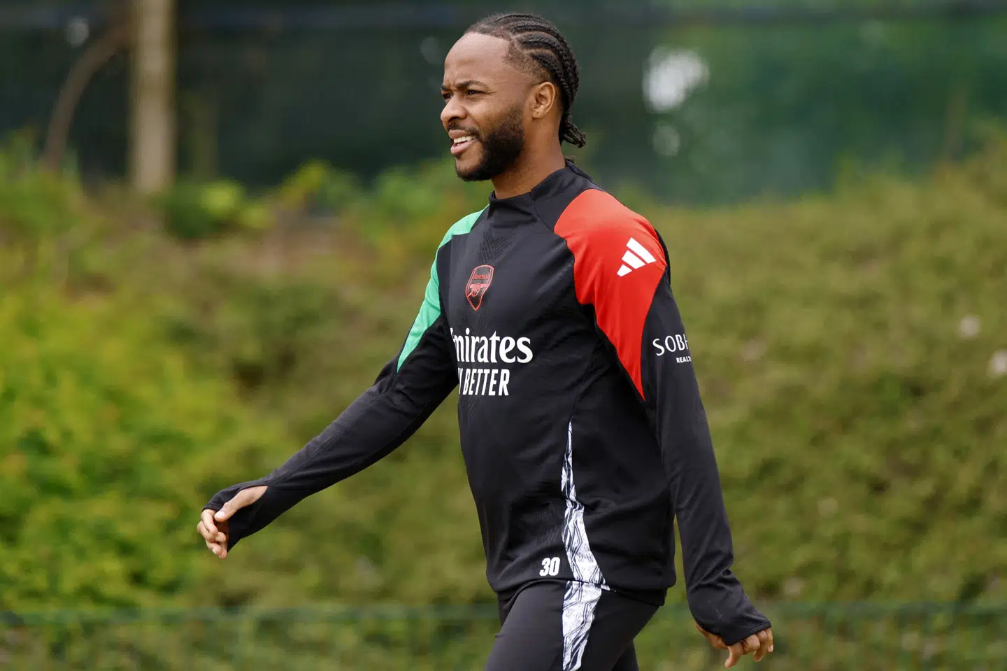 Raheem Sterling - her i Arsenal-træningstøj - var udsat for indbrud i weekenden. (Arkivfoto).