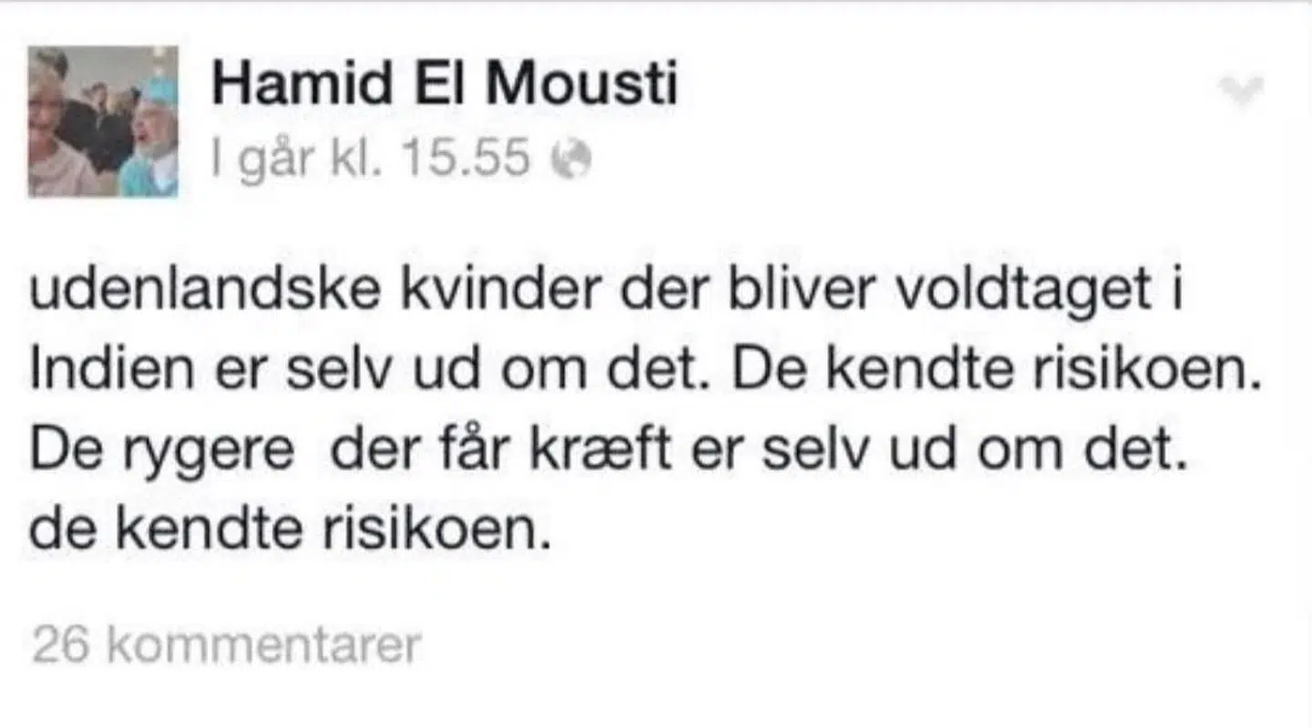Her ses det nu slettede Facebook-opslag fra Hamid El Mousti