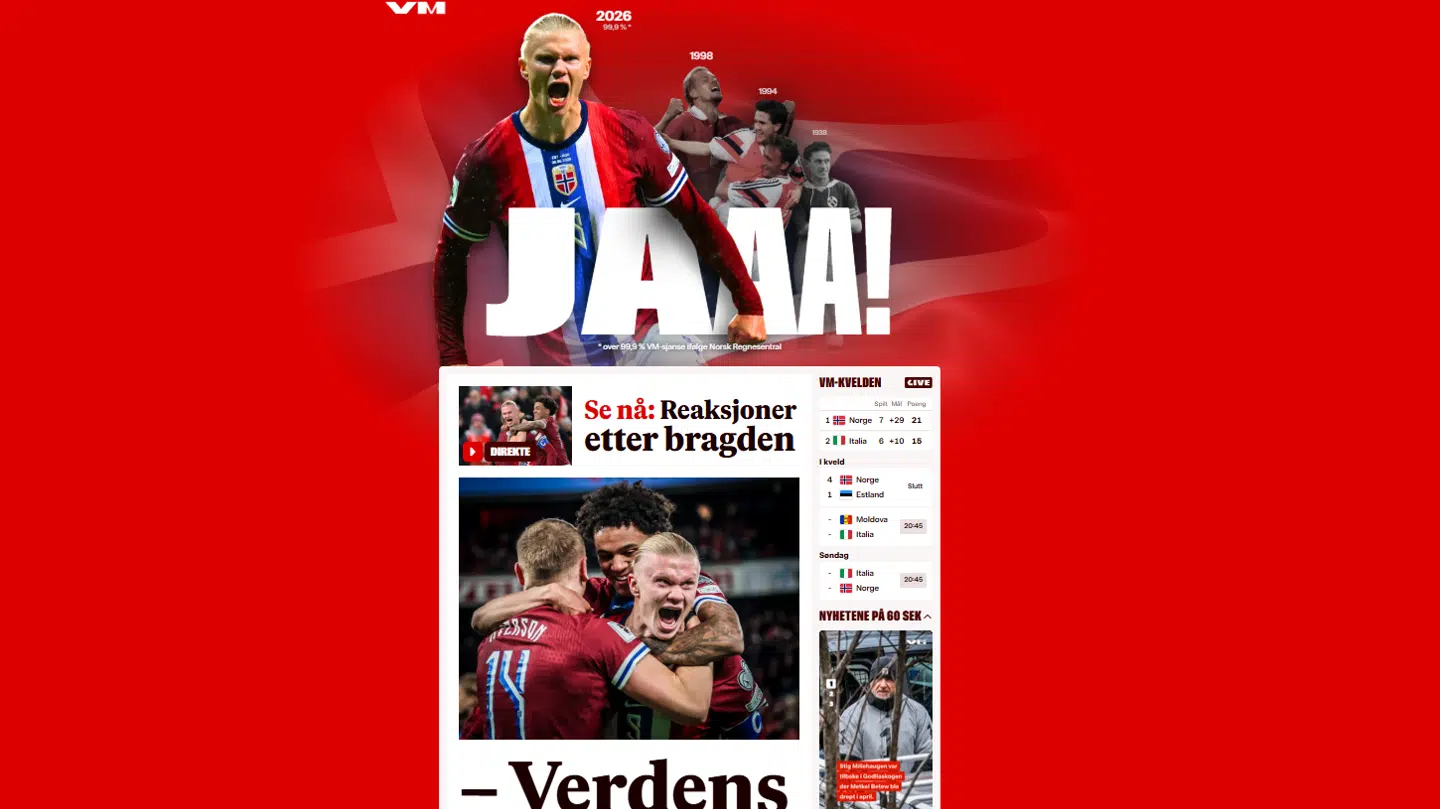 Forsiden af VG.no torsdag aften.