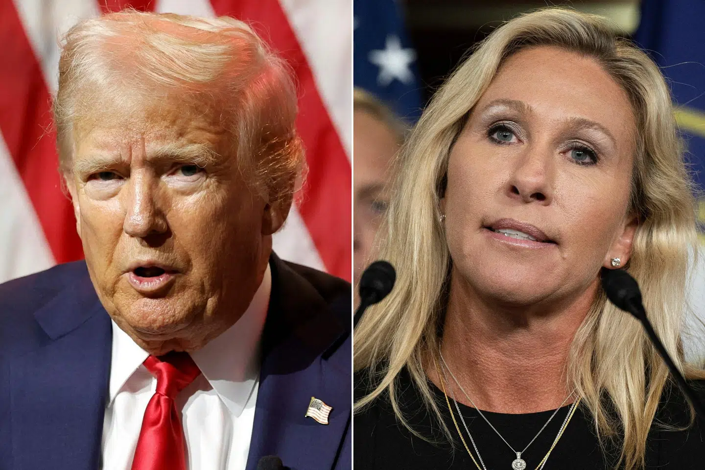 Præsident Donald Trump og kongresmedlem Marjorie Taylor Greene har været kendt som allierede, men nu er de i åbent skænderi. (Arkivfoto).