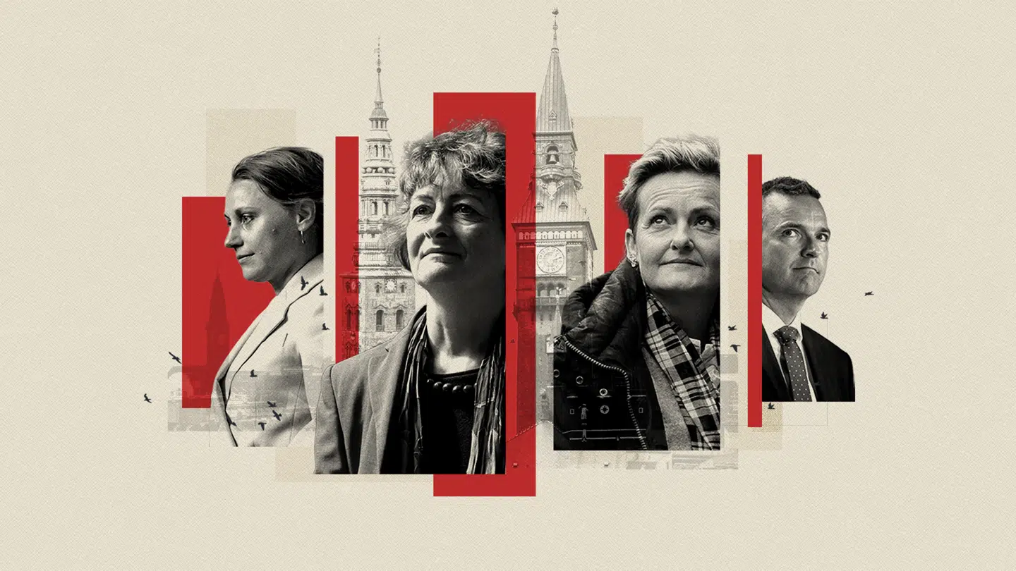 De fire overborgmesterkandidater: Sisse Marie Welling (SF), Line Barfod (EL), Pernille Rosenkrantz-Theil (S) og Jakob Næsager (K).