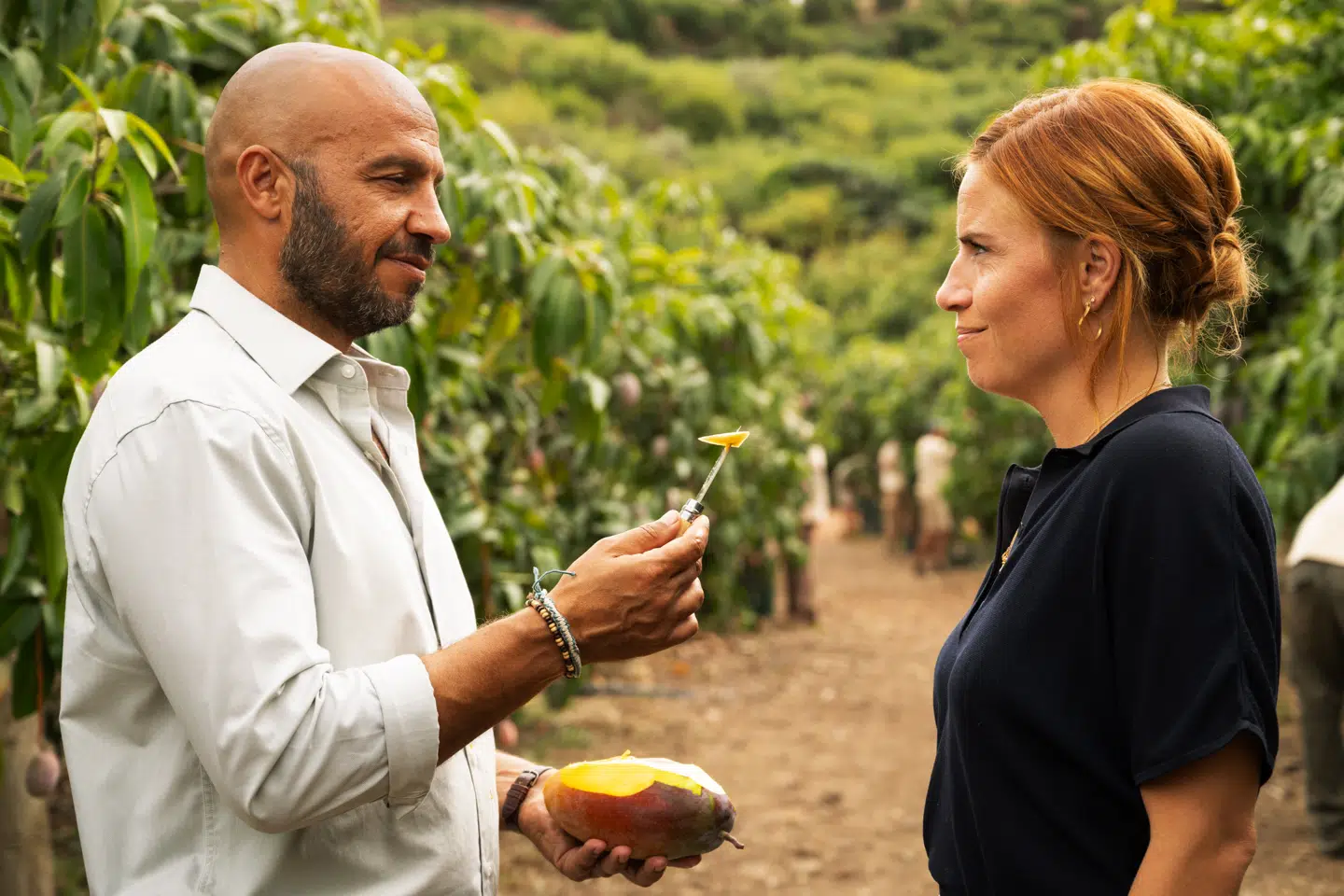 Mango. (L to R) Dar Salim as Alex, Josephine Park as Lærke in Mango. Cr. Courtesy of Netflix 2024