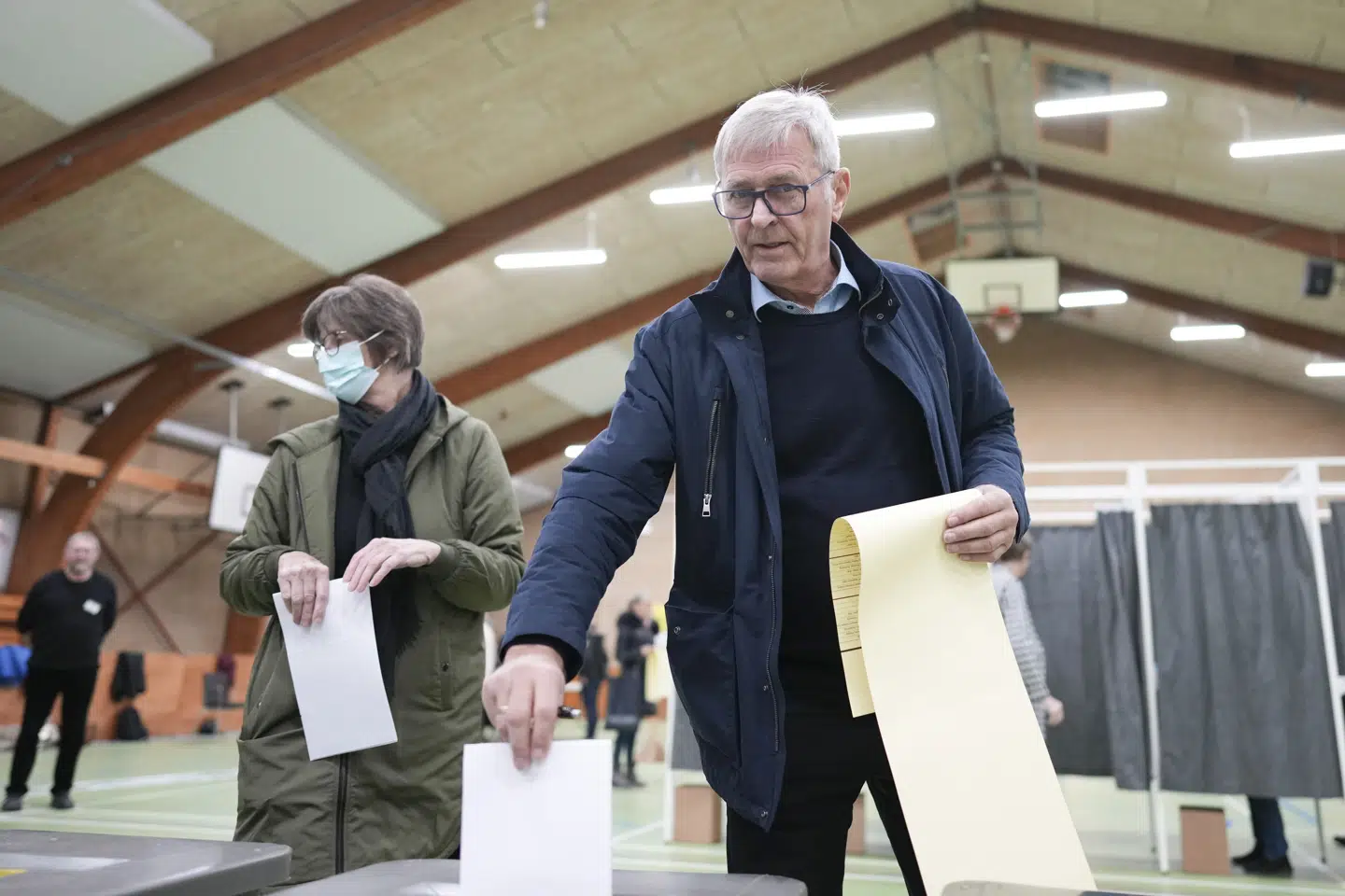 Bjert Hallen i Sdr. Bjert uden for Kolding tirsdag den 16. november 2021. Her stemte Det Konservative Folkepartis borgmesterkandidat Knud Erik Langhoff. (Arkivfoto).