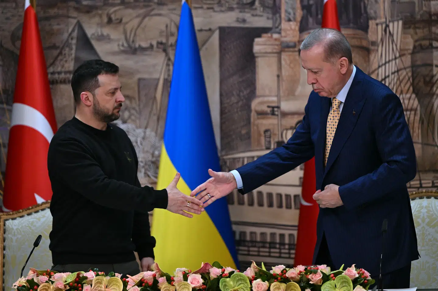 Ukraines præsident, Volodymyr Zelenskyj, har før været i Istanbul i forbindelse med forhandlingerne om Ukraine-krigen - blandt andet i marts 2024, hvor han mødtes med præsident Recep Tayyip Erdogan. Onsdag rejser Zelenskyj til Istanbul igen. (Arkivfoto).