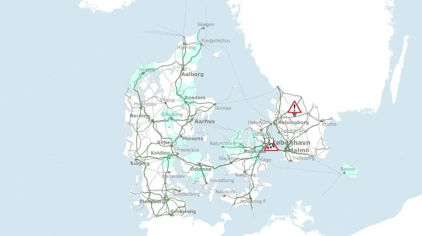 Det er særligt i de blå områder, at der er risiko for isglatte veje.