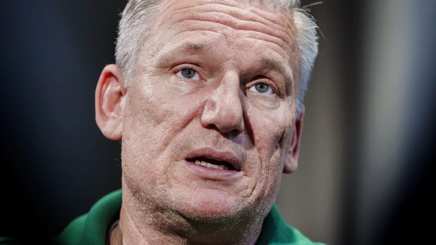 Landstræner Nikolaj Jacobsen under det danske pressemøde med håndboldherrerne på spillerhotellet i Hamburg, mandag den 22 januar 2024. (Foto: Liselotte Sabroe/Ritzau Scanpix)