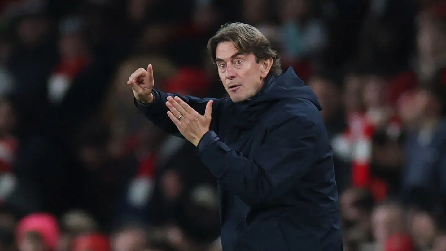 Thomas Frank under søndagens ydmygelse af Arsenal.