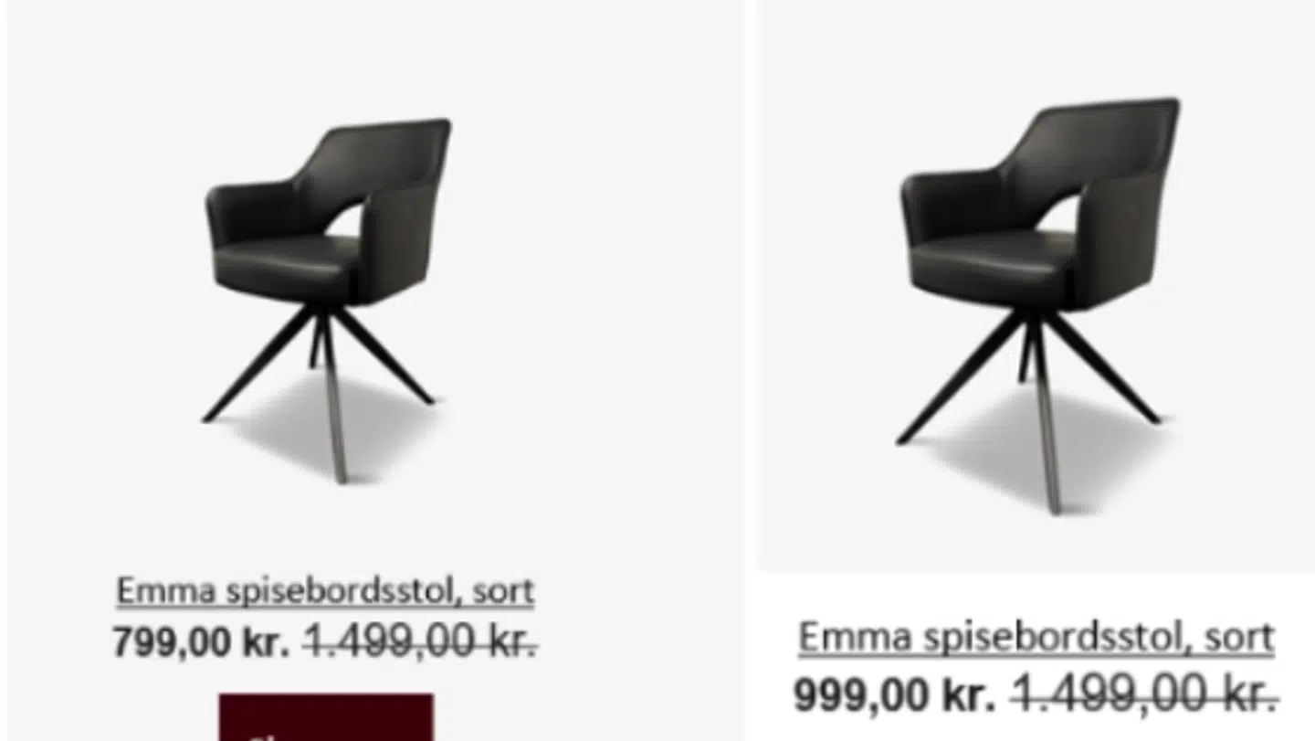 Til venstre ses tilbudsannonce fra 23. november og til højre ses tilbudsannoncen fra 31. oktober. Begge med samme førpris.