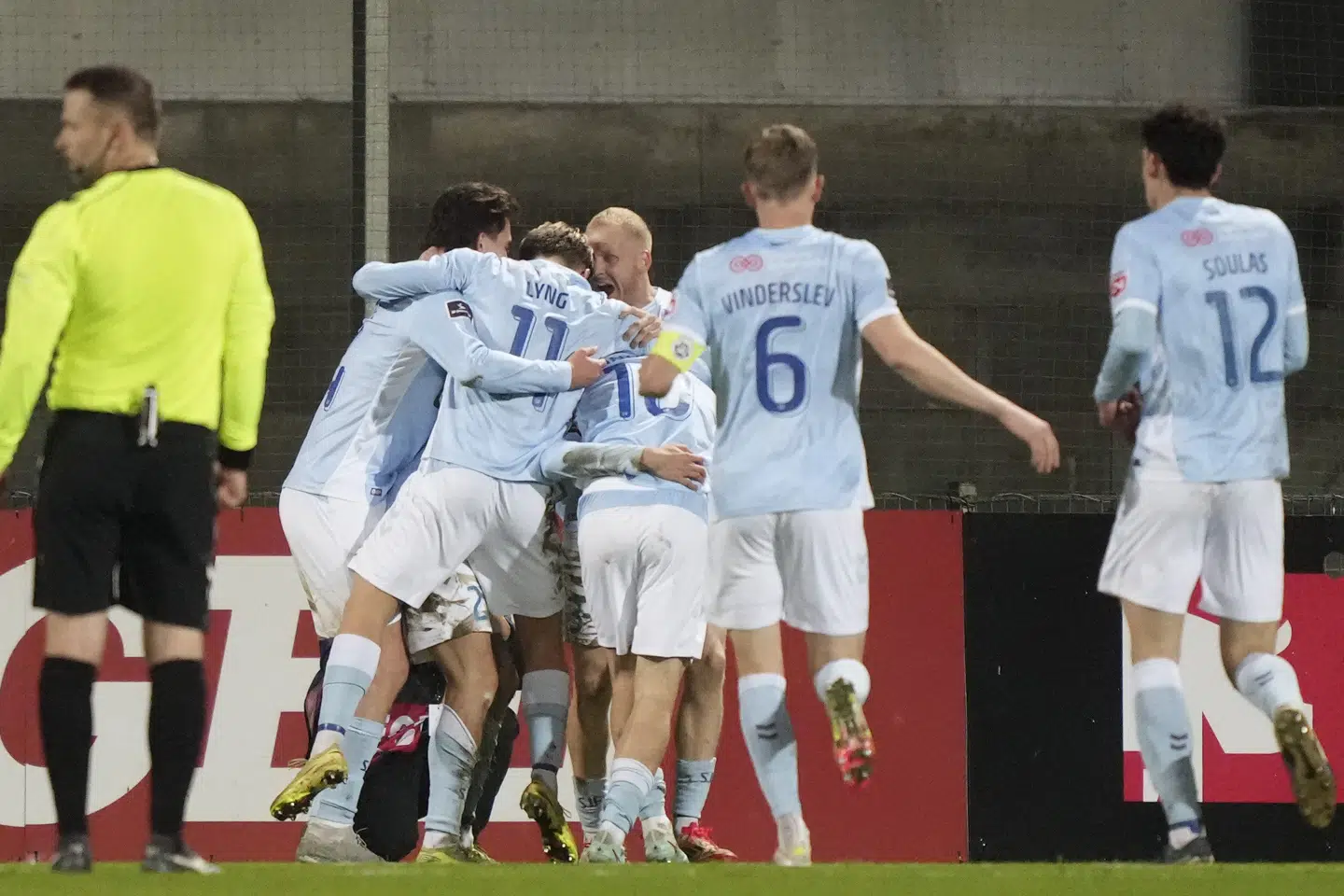 Sønderjysk jubel over 2-0-scoringen mod Viborg i Superligaen 28. november 2025. Kampen endte 2-2. (Foto: Claus Fisker/Ritzau Scanpix).