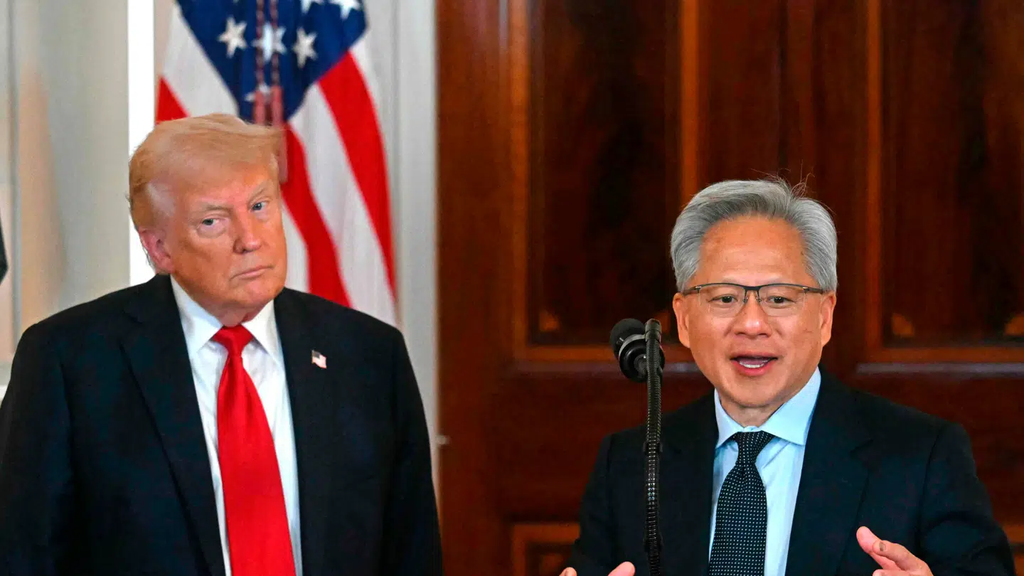 Her ses Nvidias administrerende direktør, Jensen Huang, og USA's præsident, Donald Trump.