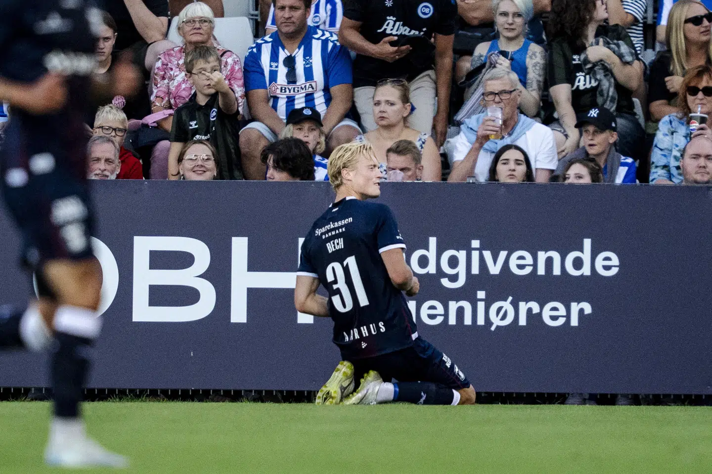 Tobias Bech scorede to gange, da AGF i august slog OB 5-1 på udebane i Superligaen.