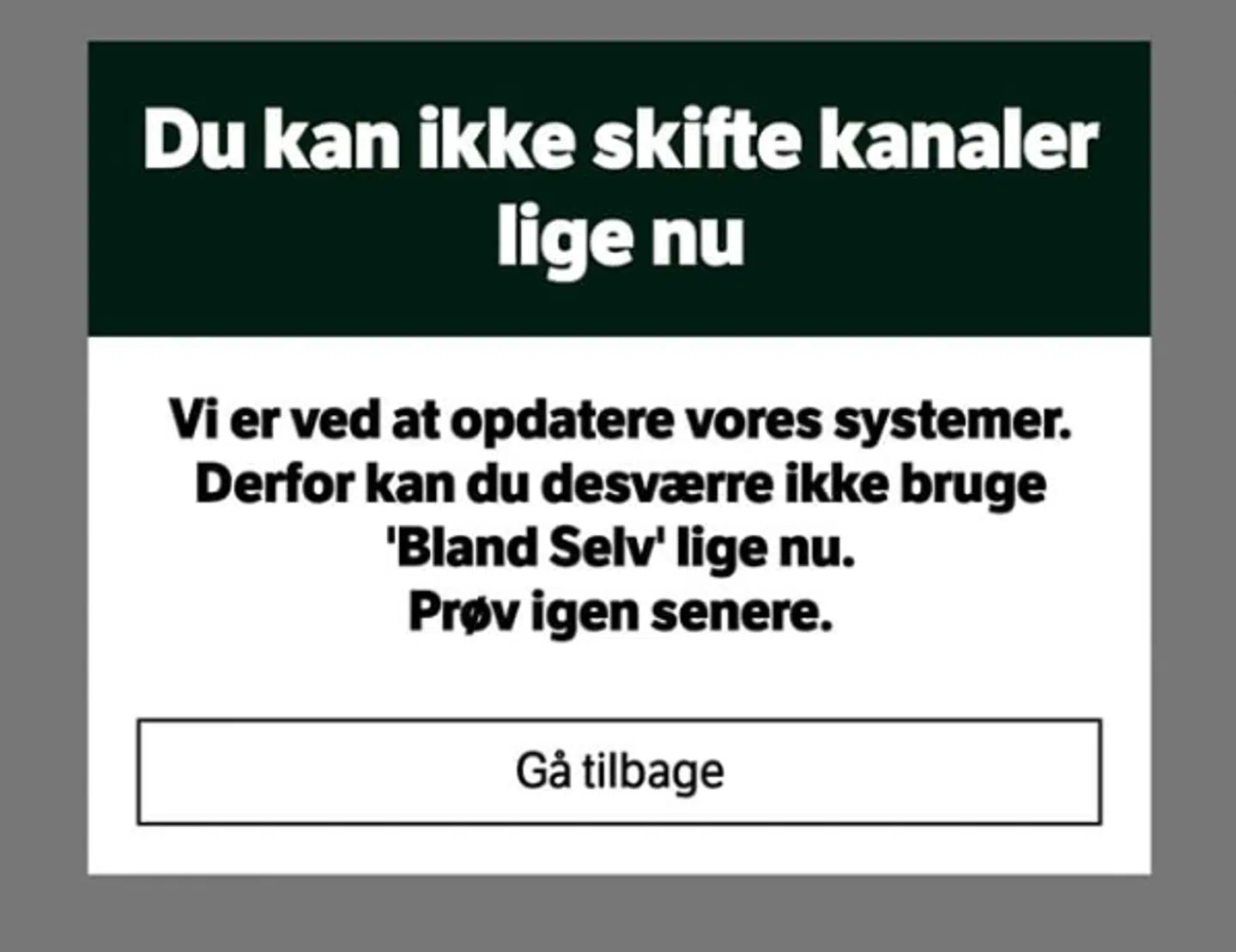 YouSee's bland selv-kunder bliver mødt af denne besked.