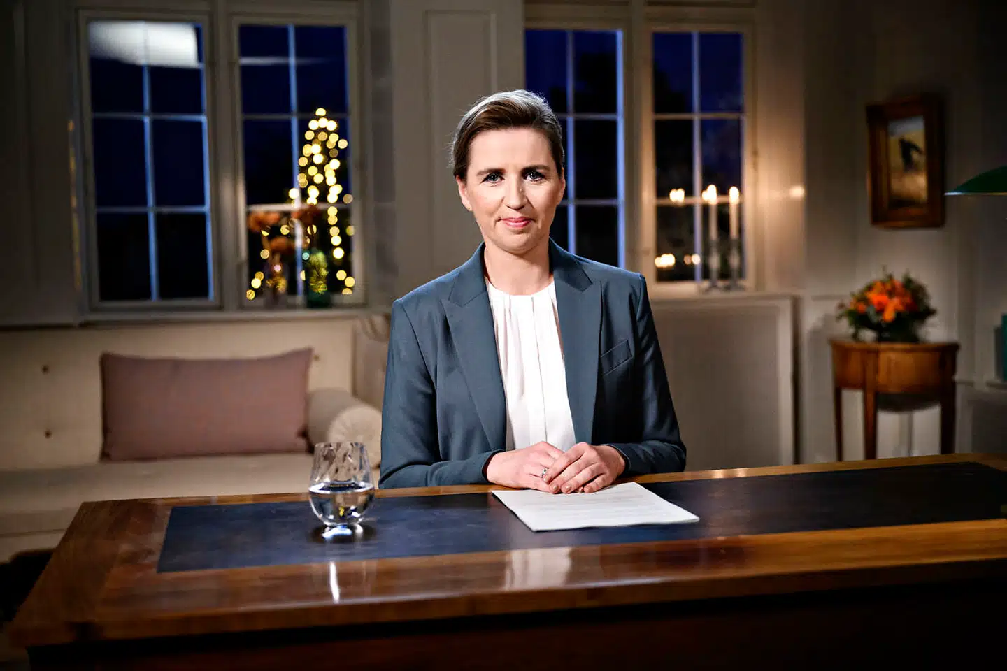 Statsminister Mette Frederiksen (S) holder sin nytårstale, på Marienborg i Sorgenfri nord for København onsdag den 1. januar 2020.