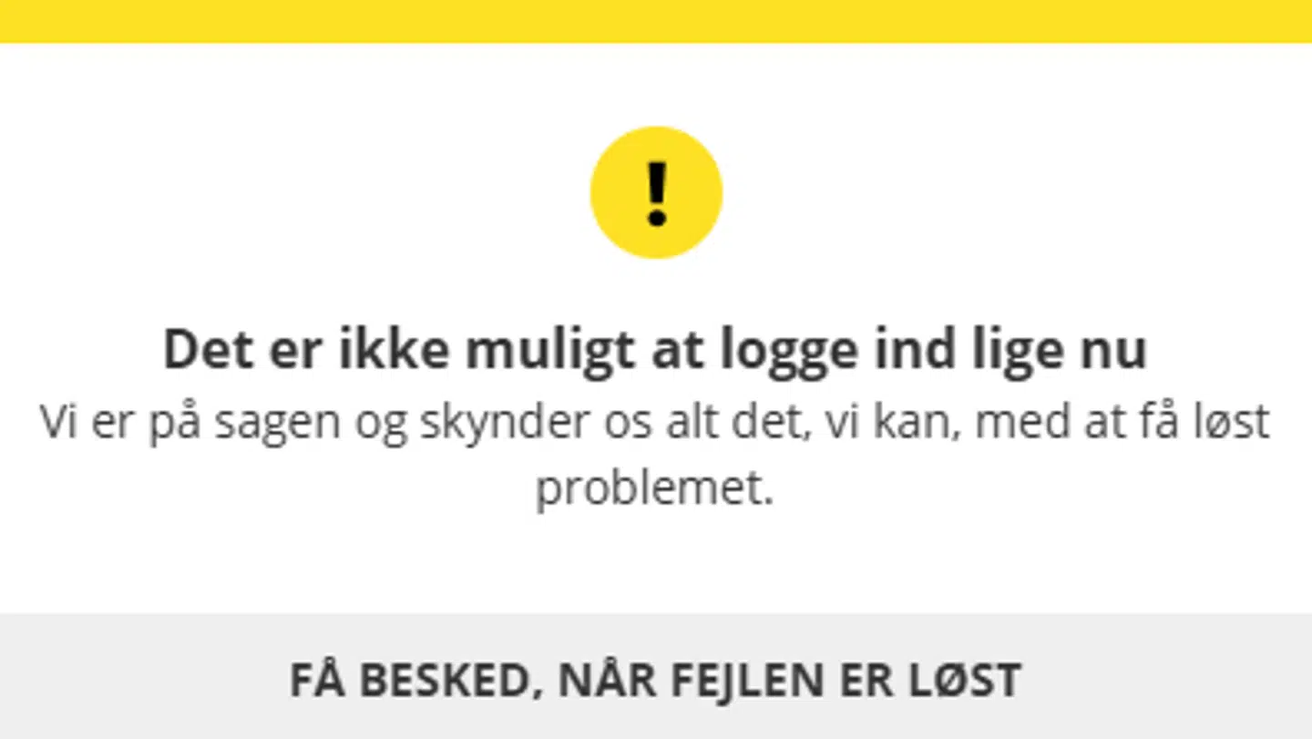 Beskeden, der møder brugere, som ønsker at logge ind på Danske Spil, ser således ud.